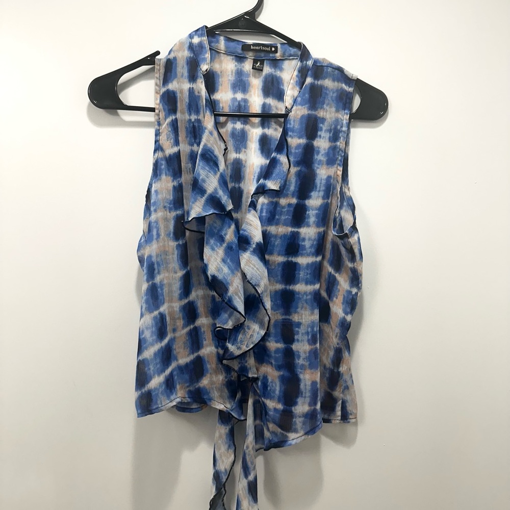 Blue and Tan Sleeveless Top